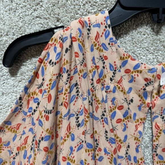 Free People Romper Women's 6 Peach Printed Short One Piece Split Sleeve Playsuit - Picture 5 of 14